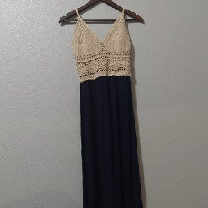 Papaya Navy Beige Crocheted Top Maxi Dress